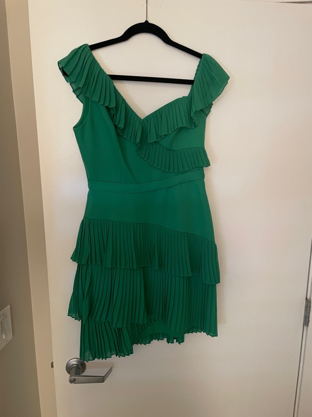 BCBGMaxAzria Emerald Green Pleated Ruffle Mini Dress